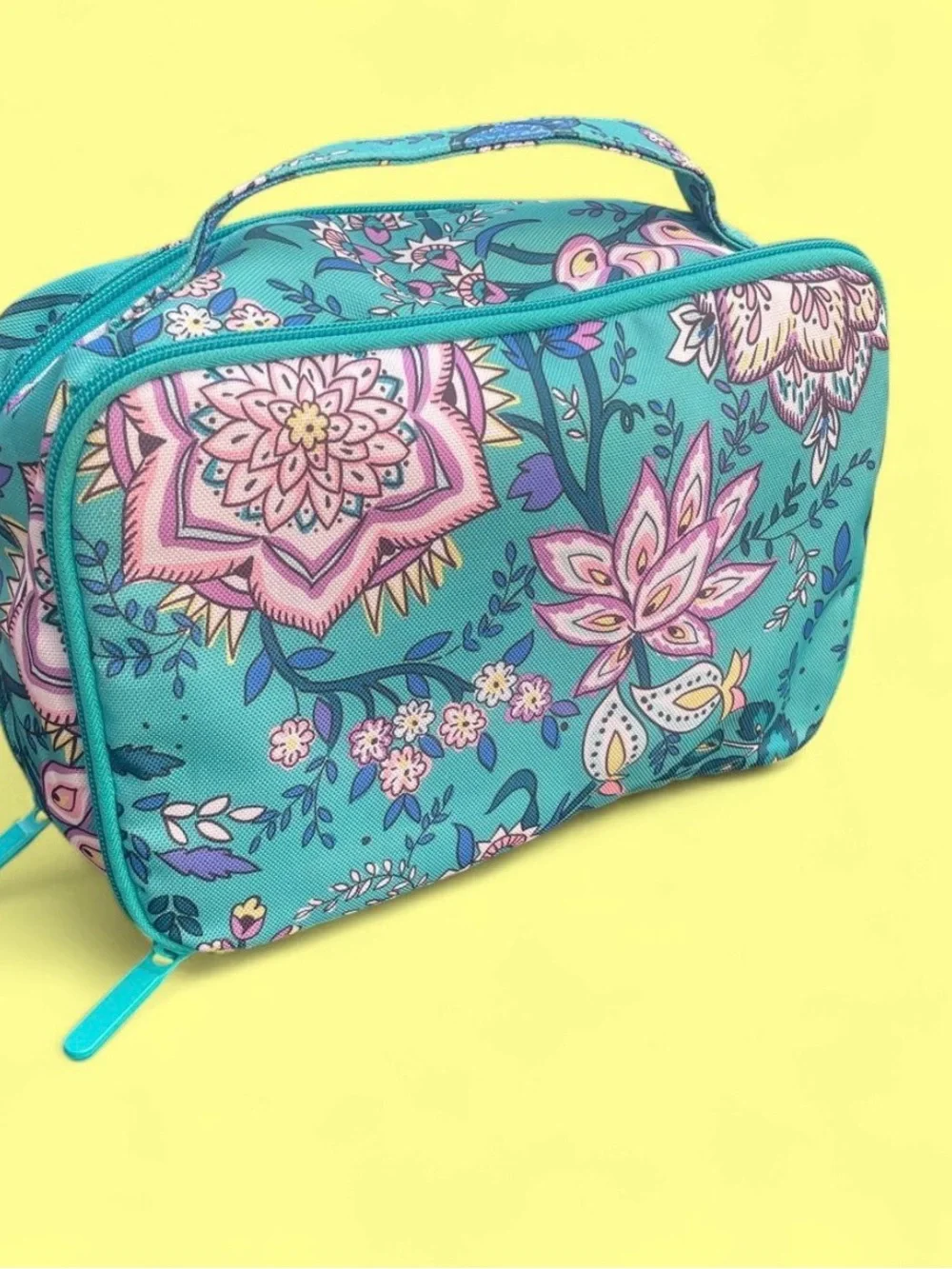 Vera Bradley Teal Floral Cosmetic Case with Handle